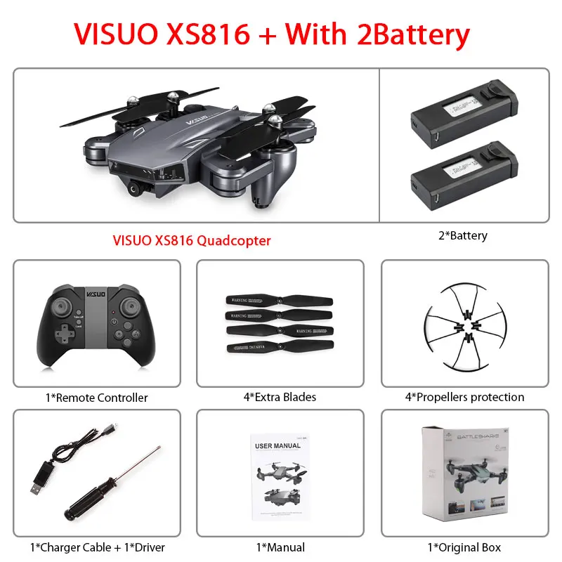 XS816 2B Box Visuo XS816 оптическое позиционирование потока Rc Квадрокоптер с двойной камерой 2mp Wifi FPV Дрон контроль жестов Дрон Vs XS809HW XS809S - Цвет: XS816 2B Box