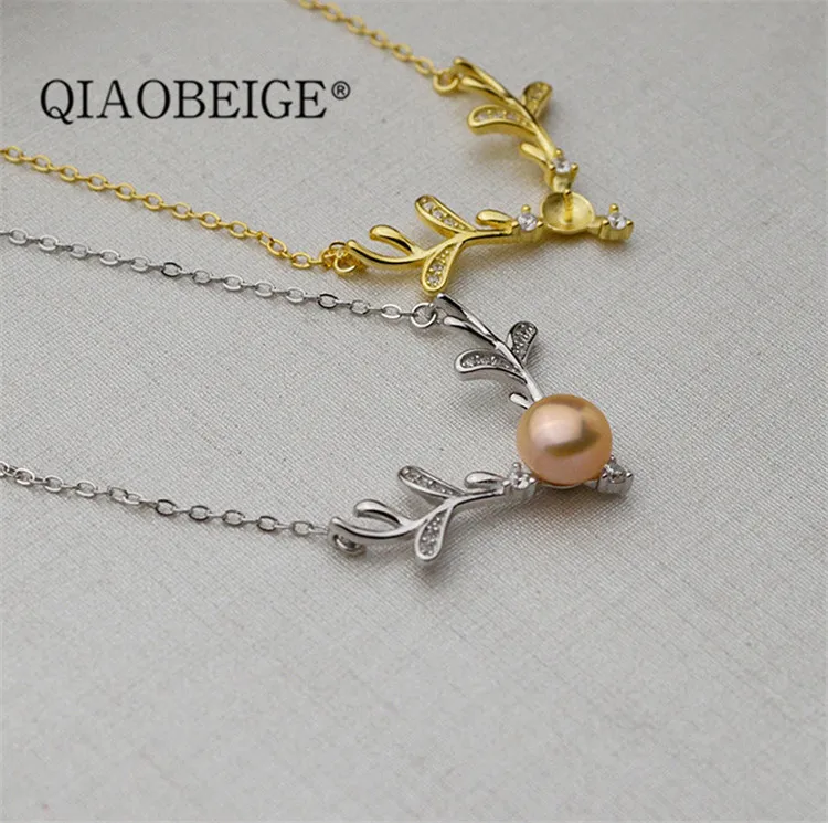 QIAOBEIGE Diy ручной работы s925 silver 7-8 мм Жемчуг полые рога ожерелье «Олень» комплект цепи аксессуары Populary женщины ожерелье