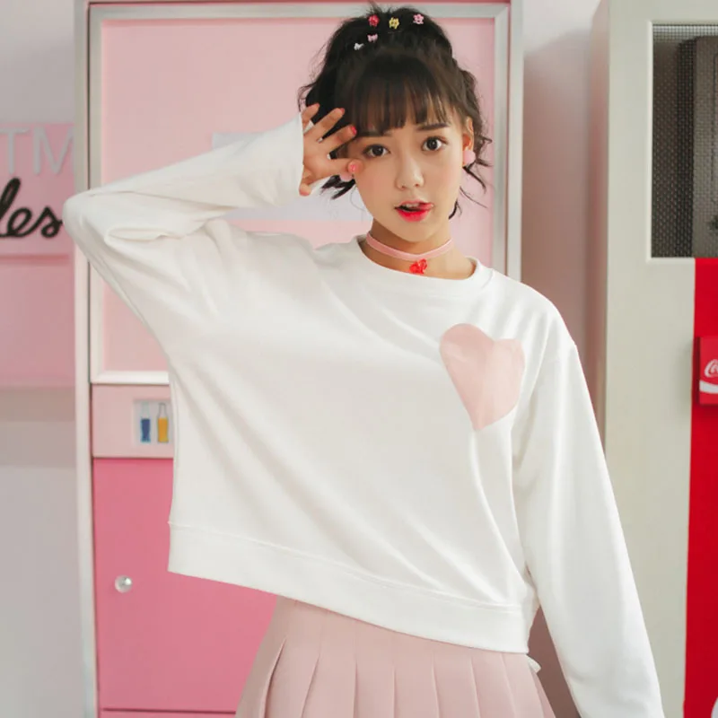 Корейский модный синий свитер с карманом Love топы для женщин Harajuku Kawaii школьная