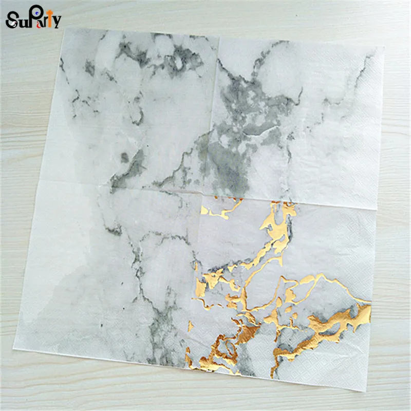 Бумажные салфетки с мраморным рисунком белые розовое золото 100 шт. | Дом и сад