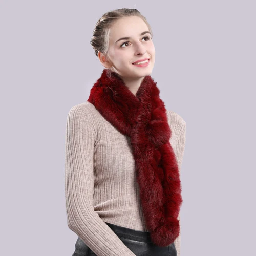color 4 Горячая Зимний природный натуральный мех шарф женский вязаный натуральный кролик брелок с мехом шарфы Леди Теплый мягкий настоящий кролик брелок с мехом шали - Цвет: color 4