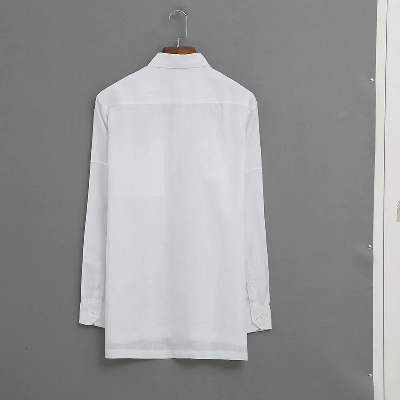 

2018 New long-sleeved linen shirt men Japanese casual shirt mens loose large flax shirts male solid white shirts autumn camisa