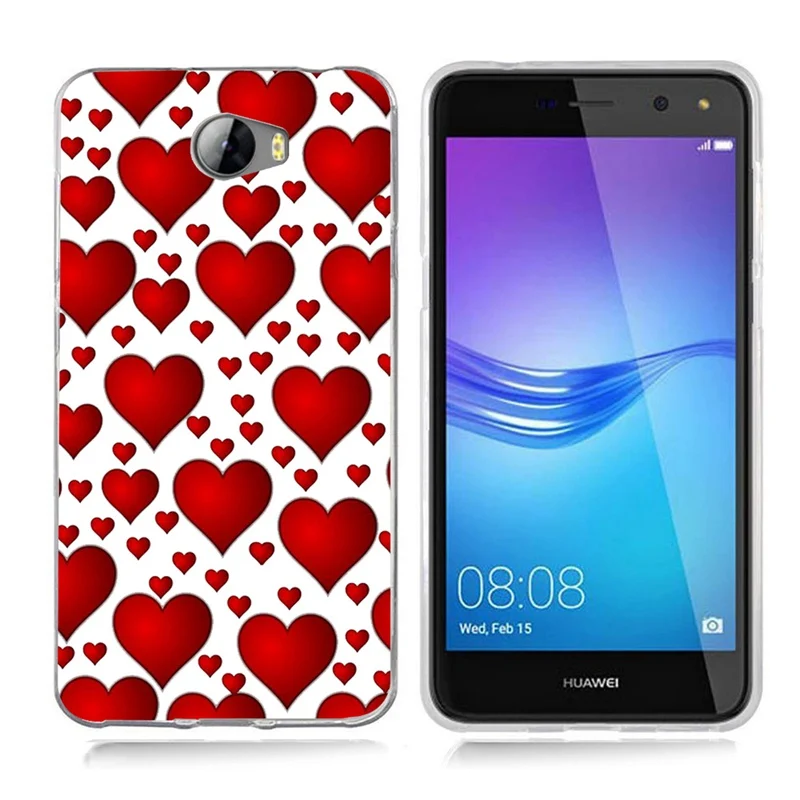 Чехол для Huawei Y5 ii Y5ii Cover/5A LYO-L21/Y6 II Compact TPU Coloful Soft Flora pink Heart Painted Design Case Fundas B082 |