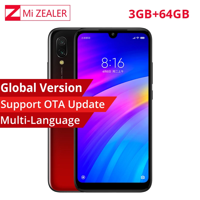 В наличии глобальная версия Xiaomi Redmi 7 Мобильный телефон 3 ГБ + 64 Восьмиядерный