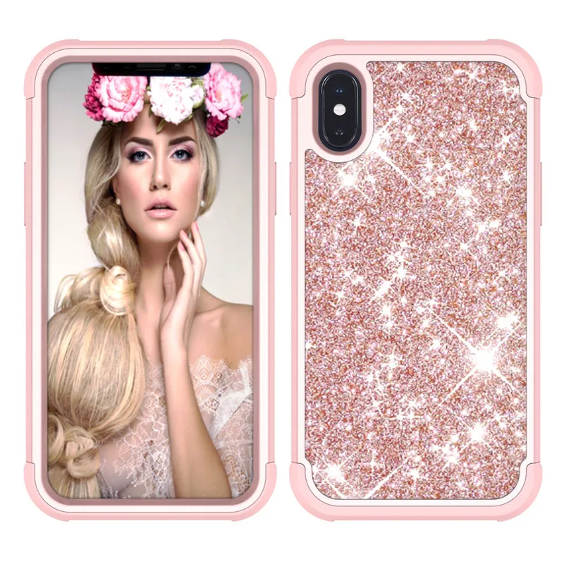 Для iPhone X Роскошные Стразы с блестками блестящий чехол со светящимся напылением