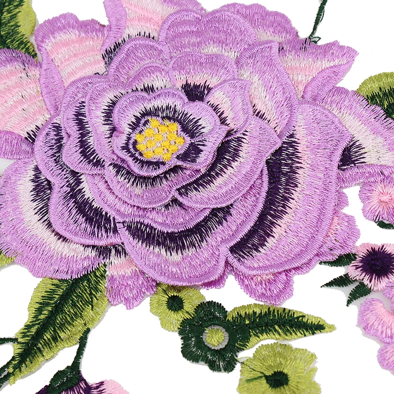 1piece 3D Violet Green Floral Patches Lace Fabric Motifs Applique Sewing Accessories for Craft Wedding Dress Clothing T1779 | Дом и сад
