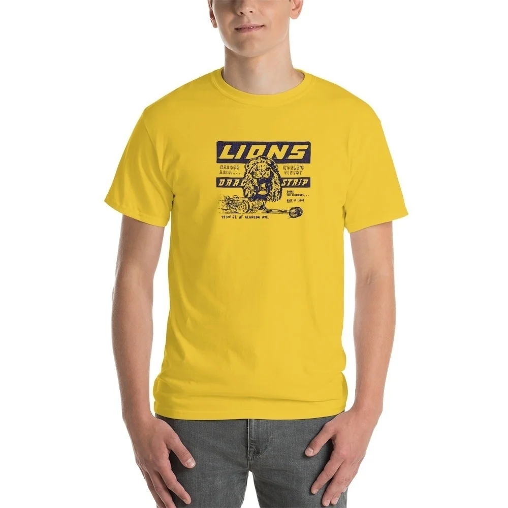 HAHAYULE-JBH Unisex Lions Drag Strip Yellow T-Shirt Once Upon A Time Tee Vintage Fashion Racing Car Shirt | Мужская одежда