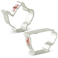 keniao tea set cookie cutter set 2 pieces tea party biscuit fondant bread pastry molds stainless steel