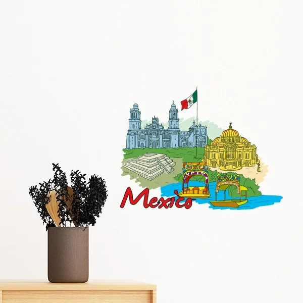 Мексиканская карта эмблема сомбреро кактус Текила гитара Съемная Настенная