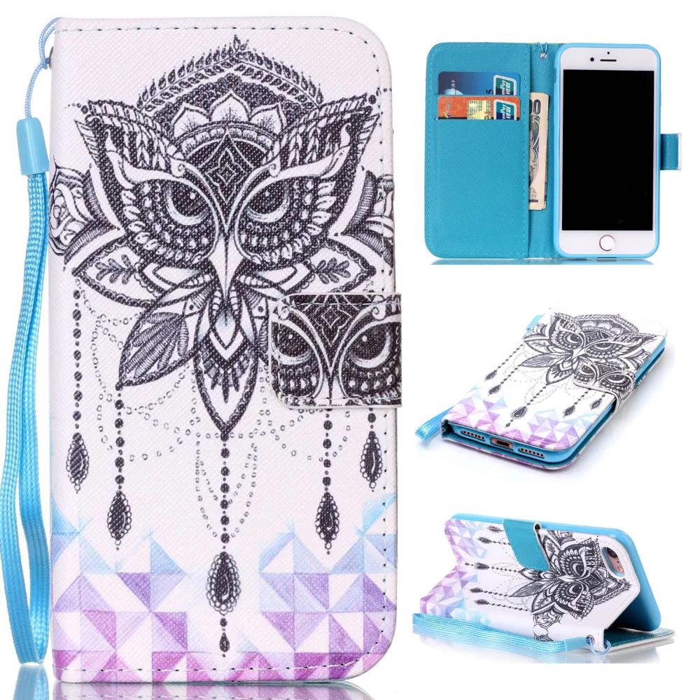 С рисунком Совы Windbell кожа флип Стенд держатель кошелек + ремешок чехол для Apple iPhone