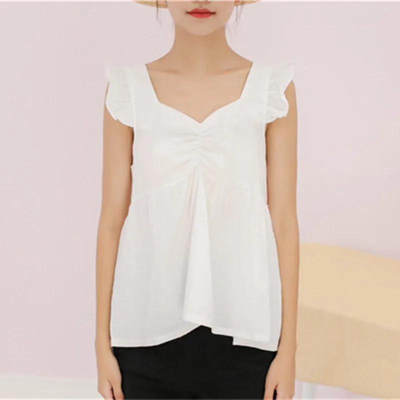 Женская пляжная майка с оборками плиссированные топы открытыми плечами CT8002 лето