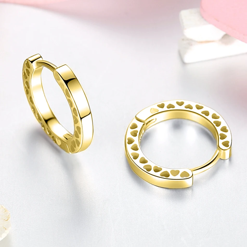 Женские серьги кольца из серебра 925 пробы с крошечными сердечками|Серьги-кольца| |