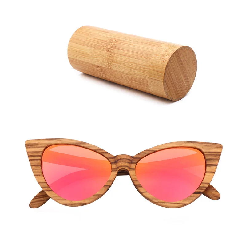 bamboo box Роскошные модные поляризационные солнцезащитные очки для женщин, кошачий глаз, солнцезащитные очки, деревянные очки с коробкой, деревянные очки ocularia solaria Gafas de sol - Цвет линз: bamboo box