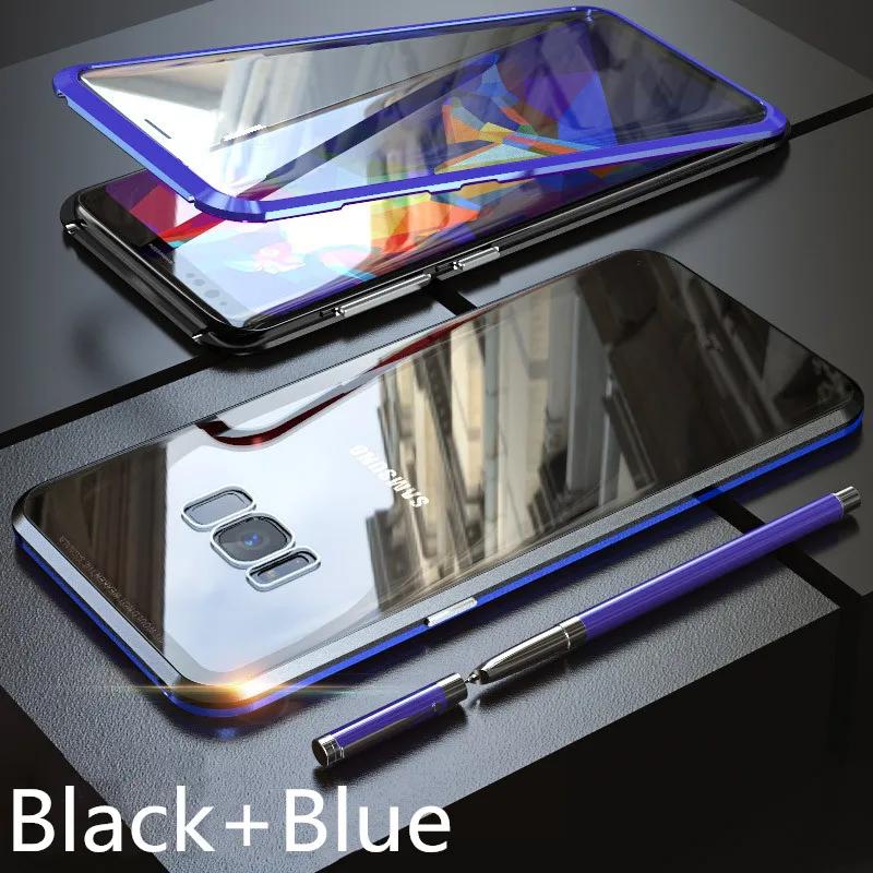 Black and Blue 360 магнитный чехол с полным покрытием для samsung Galaxy S10 S10e S10 Plus 5G S8 S9 Plus Note 8 9 с защитой экрана из закаленного стекла - Цвет: Black and Blue