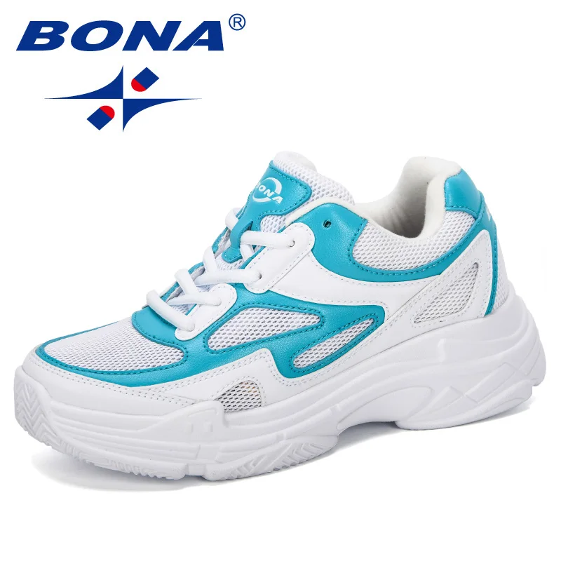 Женские кроссовки на платформе BONA черные повседневные дышащие увеличивающие
