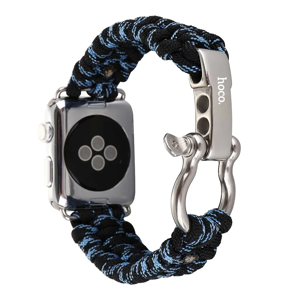 Camouflage Blue Беспроводное зарядное устройство HOCO выживания на открытом воздухе ремешок для наручных часов Apple Watch, ремешок 42/44 мм 38/40 мм нейлоновая веревка ремень браслет для наручных часов iWatch серии 4, версия 1, 2, 3, ремешок - Цвет ремешка: Camouflage Blue