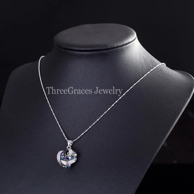 ThreeGraces Trendy Cubic Zirconia Mystic Rainbow Created Ring Necklace Pendant and Earrings Fashion Jewelry Set For Women JS177 | Украшения