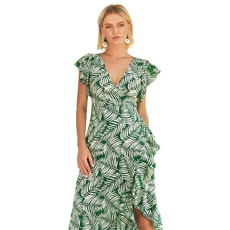 Новинка летнее платье в богемном стиле асимметричное длинное для пляжного