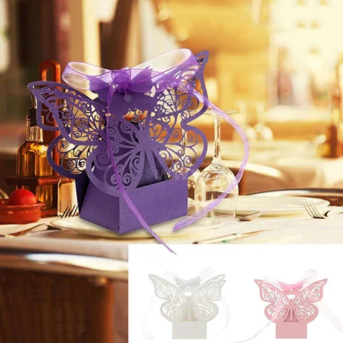 20 шт элегантный вырез бабочка коробка для конфет с лентами дня рождения свадьбы |
