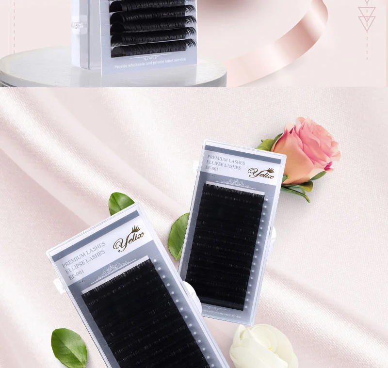 Yelix Individual False Flat Eyelashes Matte Eyelash Extension Split tip Flat Lashes Highly Soft and Light Black Ellipse 0.20