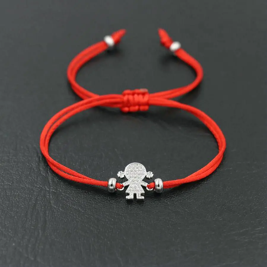 Girl red silver Сладкая любовь серебристый блестящий цвет циркон мальчик девочка Красная веревочная нить браслет Женщины Мужчины брелок лучшие друзья браслет пары ювелирные изделия подарок - Окраска металла: Girl red silver