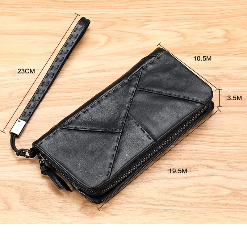 

AETOO Hand bag men's leather handmade long wallet zipper men's leather mobile phone bag casual clutch