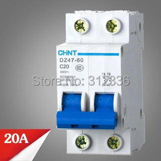 Free Shipping circuit breaker DZ47-60 C20 2P 20A 2 pole domestic C type small air switch unipolar Electric shock protection