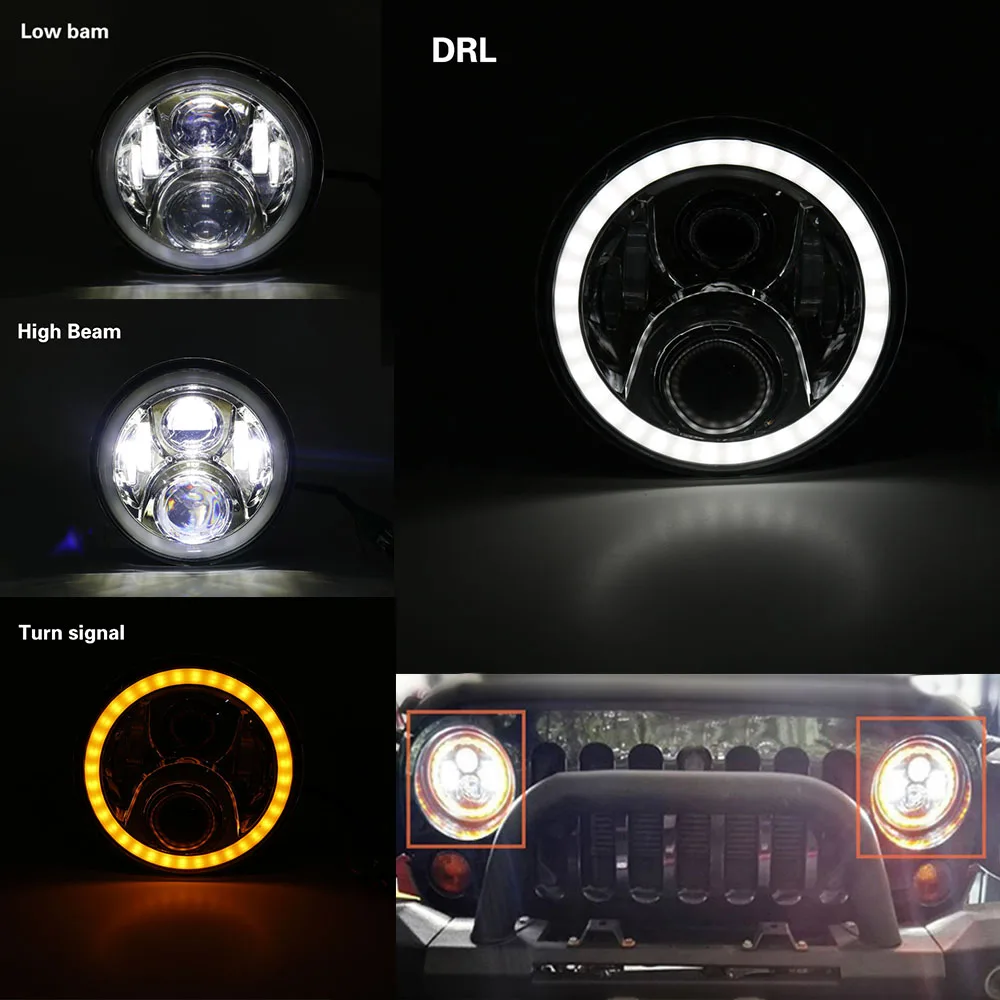 7 дюймов светодиодный налобный фонарь с Halo Ring Amber поворотник для lada niva 4x4 suzuki samurai " светодиодный DRL Halo Фары для ваз 2101