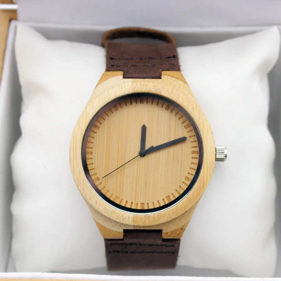 leather band Бобо птица V-G27 бамбуковые деревянные часы для мужчин ручной работы Классические кварцевые наручные часы Дерево/кожаный ремешок - Цвет: leather band