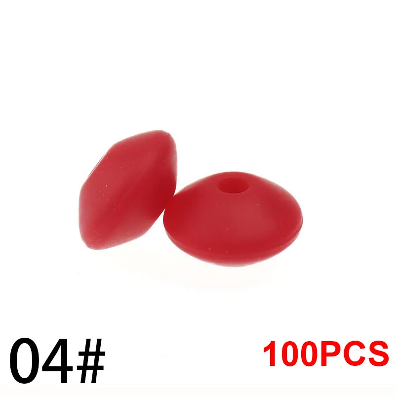 04 Scarlet Red QHBC 12*7 мм Прорезыватель для зубов 100 бусины в форме чечевицы силиконовый жемчуг BPA бесплатно детский кусающий Прорезыватель для зубов ожерелье пищевого класса мама игрушки для кормления - Цвет: 04 Scarlet Red