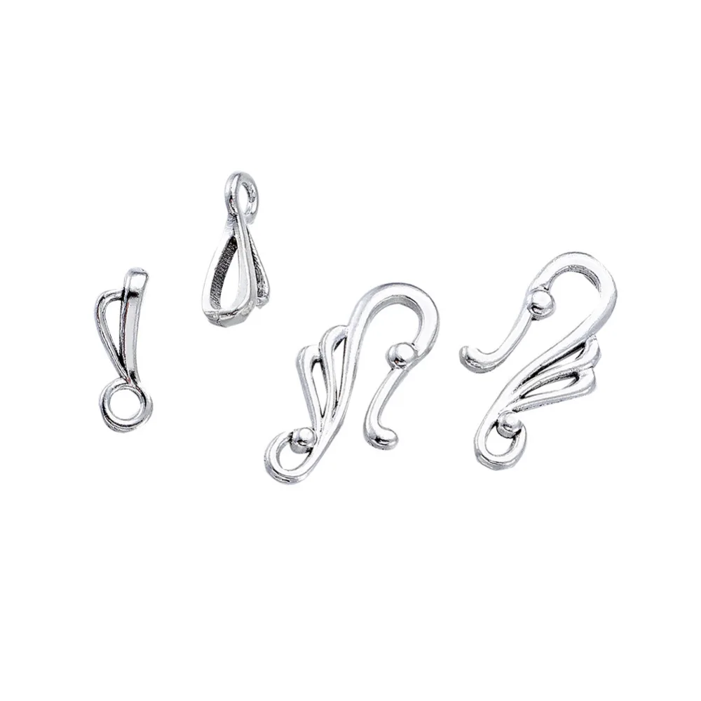 20 комплектов в тибетском стиле серебристого цвета с крючками и застежками для