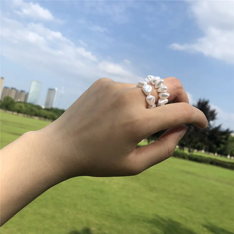 Женское Винтажное кольцо с жемчугом регулируемое в стиле барокко комплект из 2