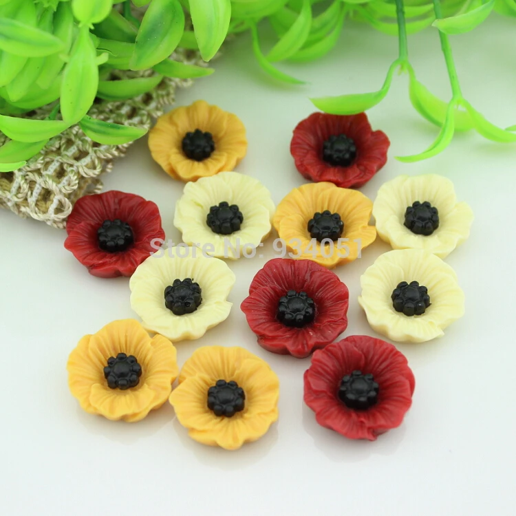 Искусственные полимерные цветы из мака 100 шт. украшение с плоским основанием