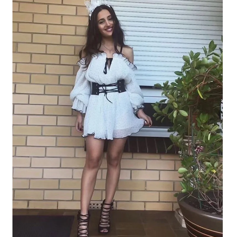 2018 Весеннее предложение плеча женщины комбинезоны рукав фонарик Женский