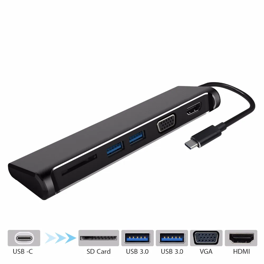 YUNCLOUD usb type-C 3 1 концентратор с SD кардридером 0 VGA 1080P HDMI 4K адаптер 5 в USB сплиттер для