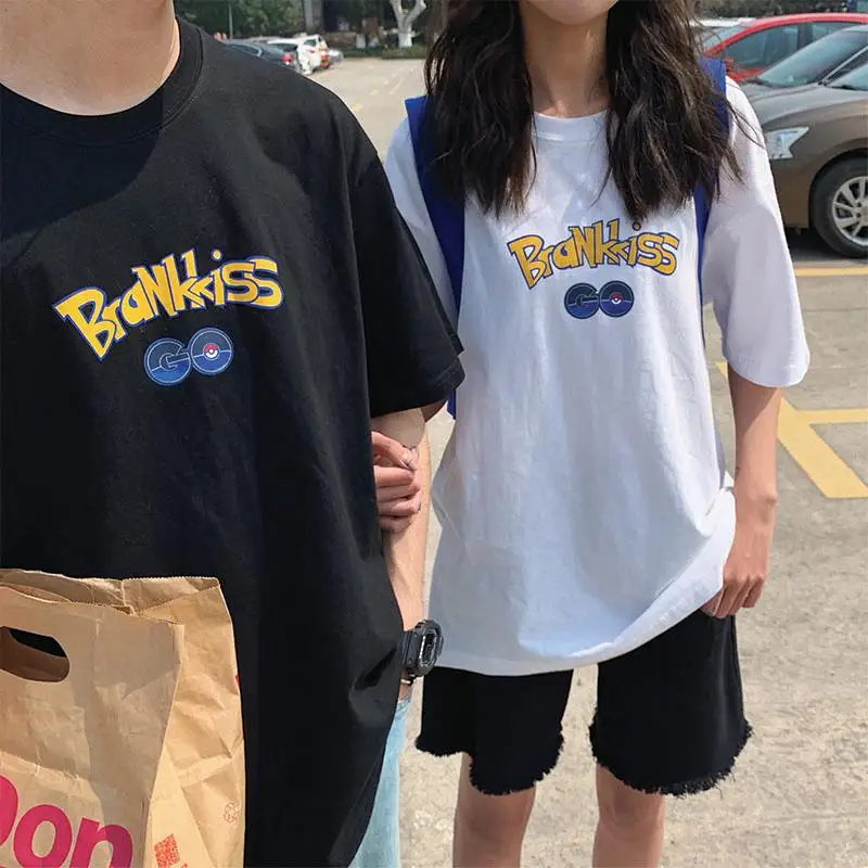 Футболка с короткими рукавами и рисунком Пикачу в стиле унисекс свободные Модные