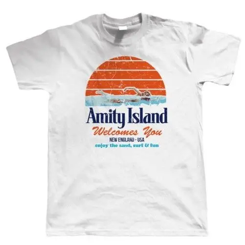 

New Arrival Men'S Fashion Amity Island Mens Funny T Shirt, Shark Jaws Quints Retro Movie Gift For Him Dad Summer Tee Shirt