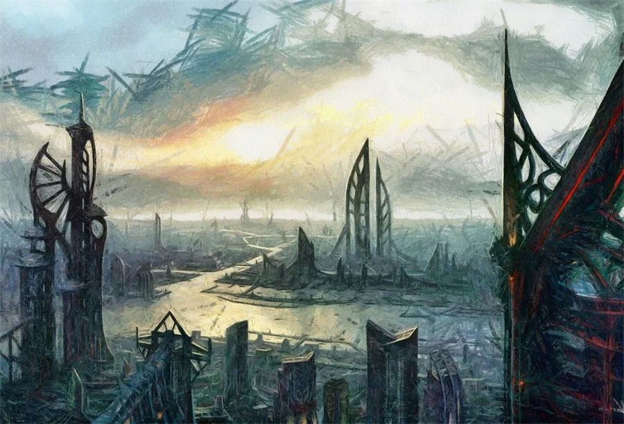 Laeacco scientification Future City Painting сцена фотографии фоны виниловые пользовательские
