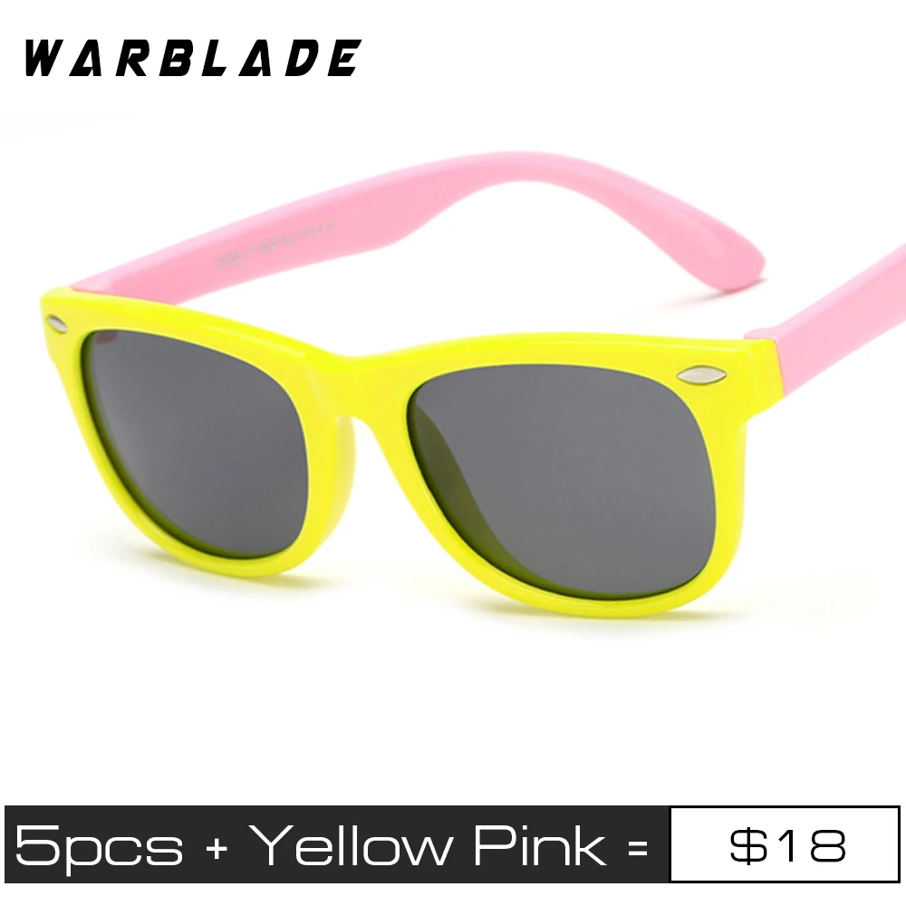 yellow pink 5 шт./лот Детские поляризованные солнцезащитные очки TR90 для маленьких детей; классические модные очки детские солнечные очки для мальчиков и девочек; футболки с рисунком солнечных очков; UV400 Óculos - Цвет линз: yellow pink