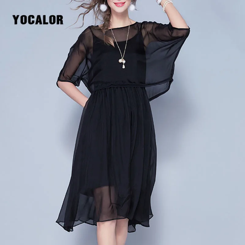 Yocalor натурального шелка платье естественно элегантный Vestidos Mujer плюс Размеры