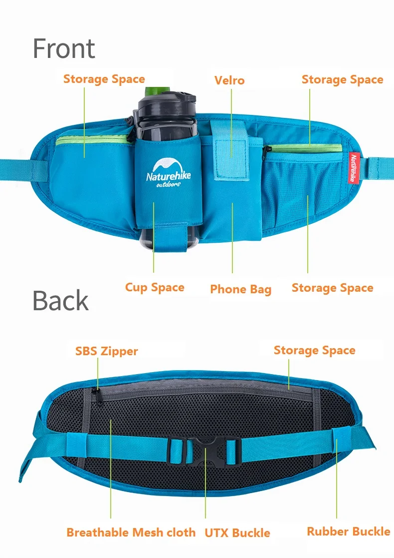 NatureHike Заводская распродажа, сумка на пояс для прогулок, бега, велоспорта, сумка на пояс, сумка на пояс с держателем для бутылки с водой, для смартфона, для ключей, денег