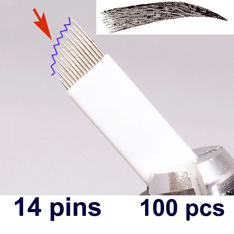 100 шт. 14 штифтов игольчатое лезвие Перманентный макияж татуаж для бровей Высокая