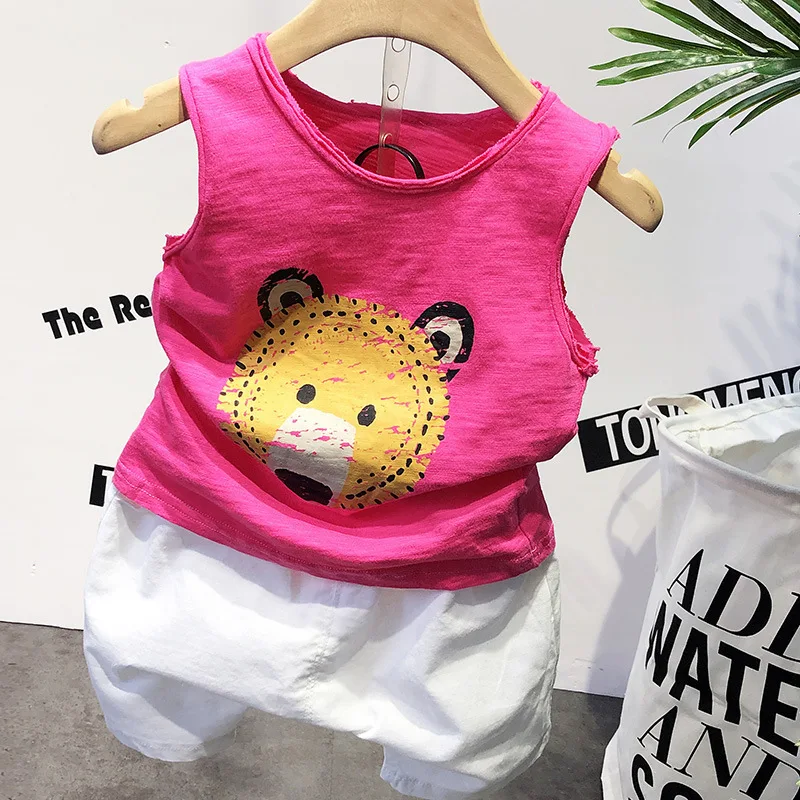 Unisex 2019 Baby Boys Girls Clothes Summer Kids Clothings Bear Print Sleeveless Tops Vest + Shorts Outfits Children Sets S93701A | Детская