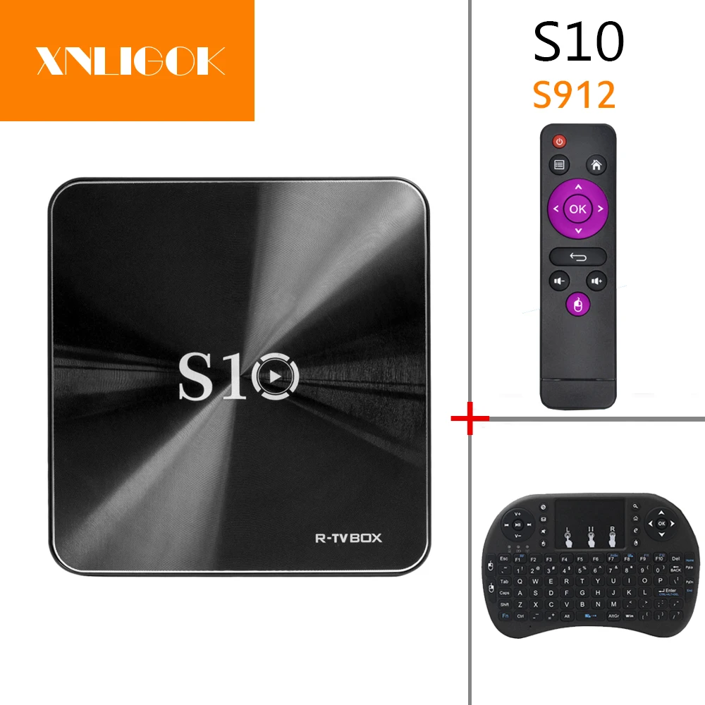 XNLIGOK R-tv BOX S10 3 ГБ DDR4 64 Гб eMMC KD 17,4 Android 7.1.2 Smart tv Box 4K S912 AC wifi