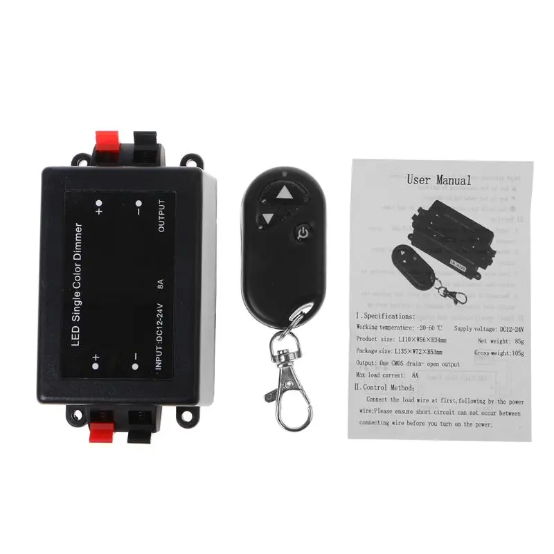 DC 12 V-24 V 8A светодиодный одинарный Цвет диммер для Светодиодный светильник полосы LiRF с пультом дистанционного управления