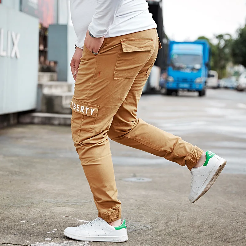 Plus size 6XL 7XL 8XL Men Cargo Pants Men's Elastic Hip Hop Harem Mens Joggers Solid Multi-pocket Trousers Sweatpants 099 | Мужская