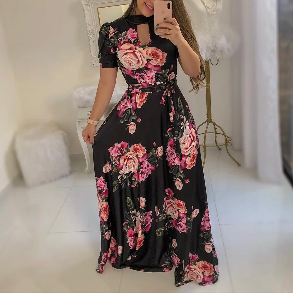 Женское летнее пляжное макси-платье с цветочным принтом Boho повседневное длинное