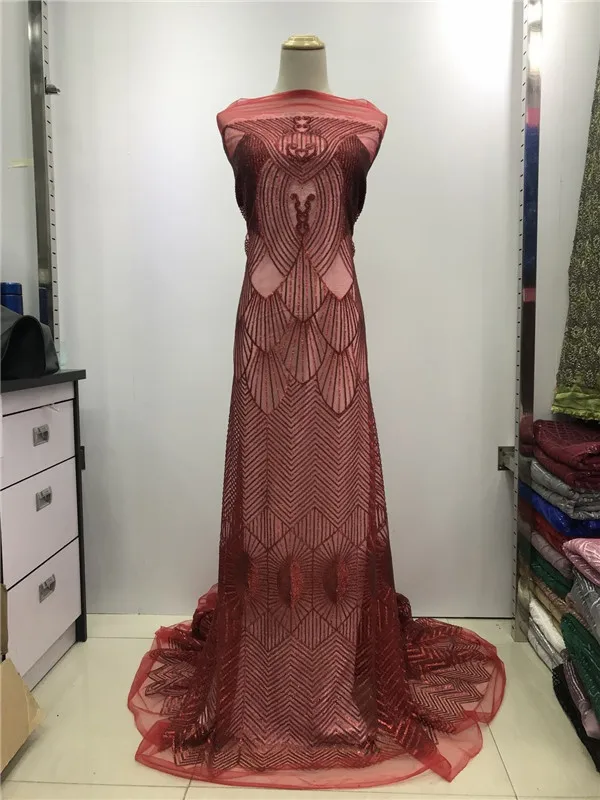 High Quality African Lace Fabric Sequins Tissu Indian Wedding Dress French Swiss Voile Mesh Tulle Material red black | Дом и сад