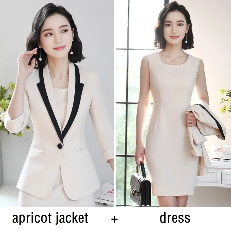 apricot jacket dress ACRMRAC женский стиль летний костюм с половинным рукавом сплошной цвет тонкий пиджак платье бизнес OL формальное платье костюмы - Цвет: apricot jacket dress