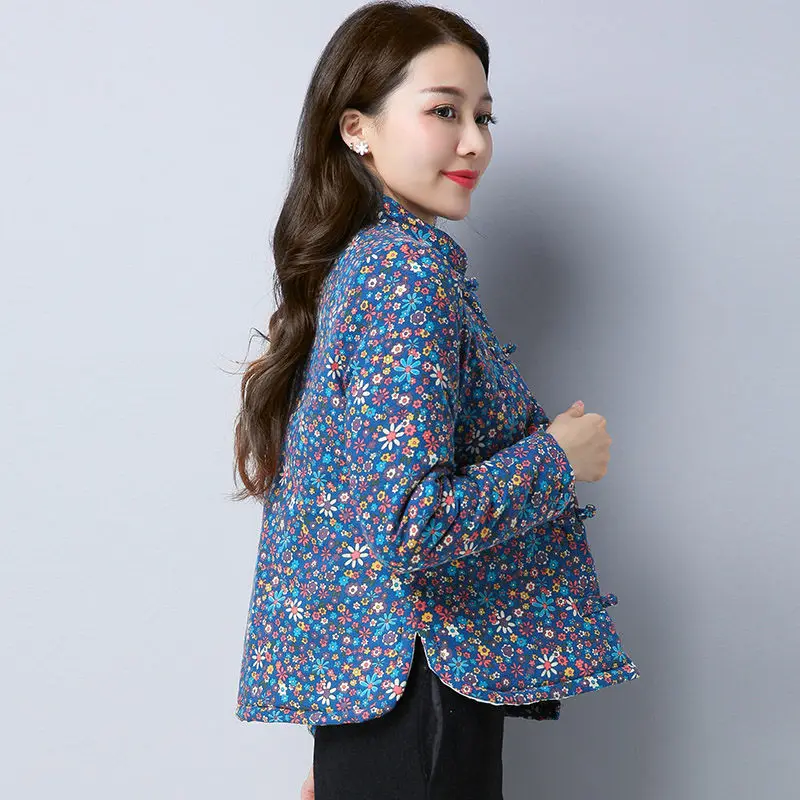 Куртка женская осенне-зимняя однобортная с цветочным принтом длинным рукавом f1231